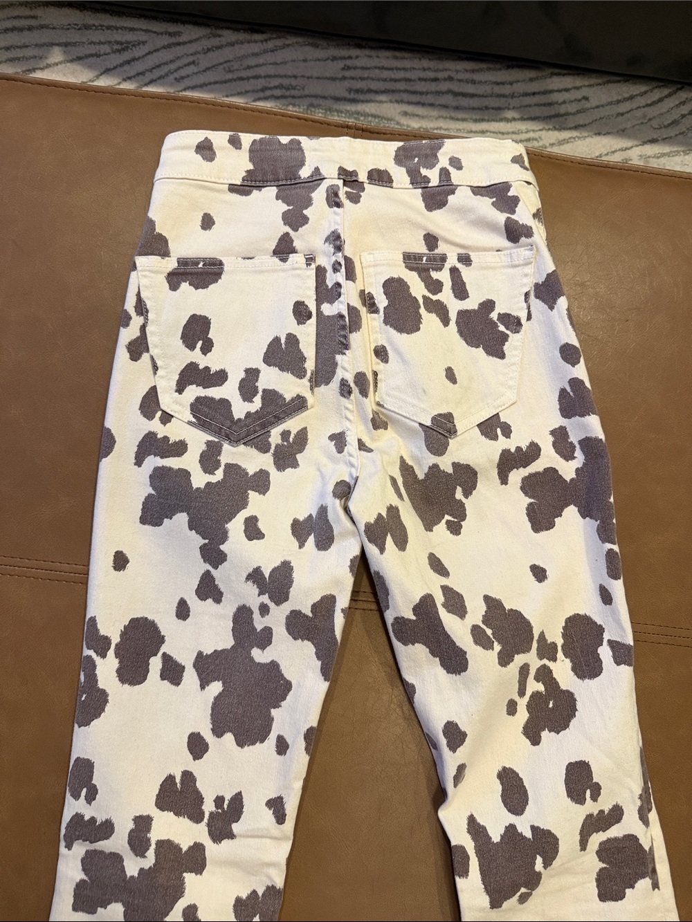 Zara Cream Cow Print Wide Leg Jeans - Picture 3 of 3
